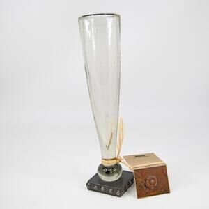 Jan Barboglio Hand Blown Glass Champagne Flute Vase Forged Iron Base w/ Tags 9”